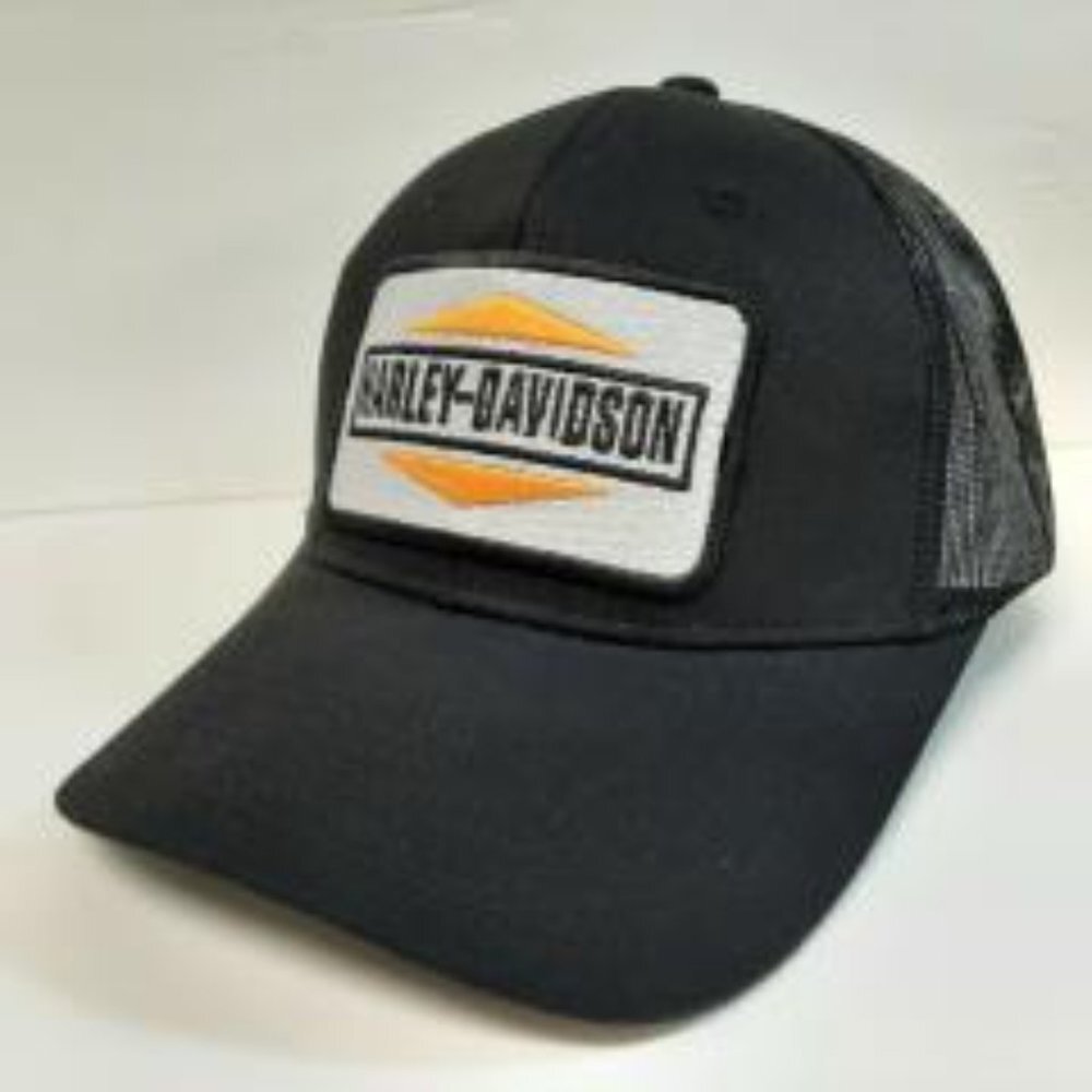 Low Profile Baseball Cap Hat Black Snapback Harley Davidson Embroidered Patch